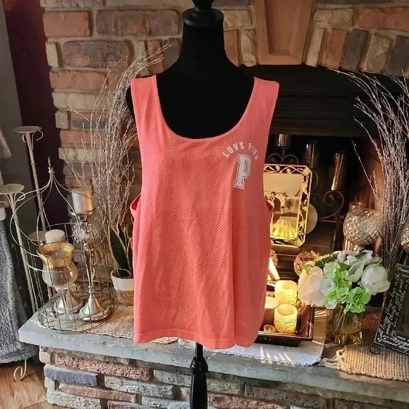 PINK Victoria's Secret Coral Scoop Neck Sleeveless Tank Top - Picture 1 of 5
